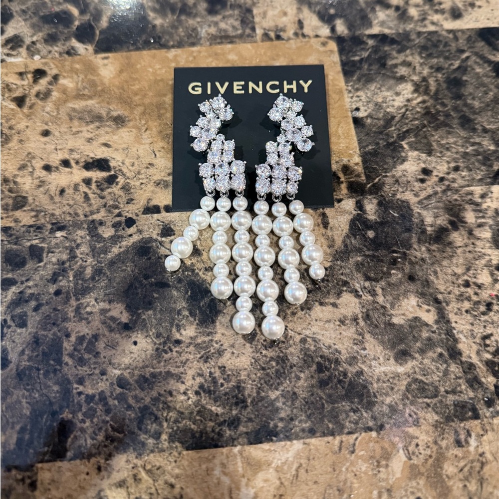 Givenchy Silver-Tone Crystal & Pearl Chandelier Earrings - Picture 3 of 8